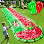 [ 3 Sided Safe Fence ] Watermelon Lawn Water Slides with 2 Bodyboards for Kids Adults, Heavy Duty Water Toys Sprinkler 2 Race Lane Outdoor Summer Beach Swimming Pool Water Game Party, 20 x 5.6 ft