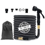 Expandable Garden Hose Pipe Flexible Upgraded 4-Layer Latex Water Hose with Spray Gun, 3/4"&1/2" 1" Connectors, Durable Hosepipes for Gardening Car Pet Washing (160 Ft,-Black)