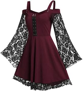 Aivtalk Gothic Dress Plus Cosplay Plus Size Christmas Sexy Party Dresses Vintage Lace Formal Steampunk Costume Wine Red 3XL