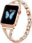 Fleshy Leaf Bling Bands Compatible with Apple Watch Band 38mm 40mm 41mm 42mm 44mm 45mm 49mm,Women Stainless Steel Metal Band Replacement Dressy Wristbands Bling Strap for iWatch Series 8 Series 7 Series 6, Series 5, Series 4, Series 3,Series 2, Series 1, Apple Watch SE (38mm/40mm/41mm, Rose gold)