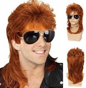 Sallcks Mens Mullet Wigs Orange Curly 70s 80s Retro Cosplay Costume Wig Rocker Disco Fancy Show Wigs