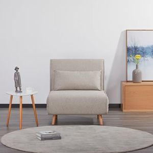 EVERGREENWEB - Sillón Cama Individual Convertible | Butaca de Salon con colchón Individual y cojín tapizado | Sofá Clic-clac de 1 Plaza con Patas de Madera | FOLDY 80, Beige