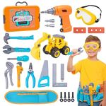 Kids Tool Set-Pretend Play Construction Toy with Tool Belt and Electric Drill, Toddler Learning with Excavator, Develops Fine Motor Skills, Tool Set for Boys Ages 3, 4, 5, 6, 7 Years Old
