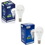 PHILIPS Base B22 Inverter Bulb 9 and12 Watt Combo Rechargeable Emergency LED Bulb (Cool Daylight) - White, Pack of 2