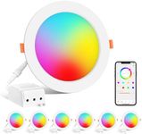 4 Inch LED Recessed Lighting 12W Smart Pot Lights, RGB & Daylight 2700K Dimmable by Bluetooth Control,1000LM High Brightness Recessed Downlight Ceiling Light Work with Alexa,ETL Certified 6Pack