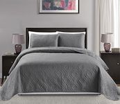 Mk Collection Full/Queen Size over size 100x106 3 pc Diamond Bedspread Bed-cover Embossed solid Grey New by MK Home