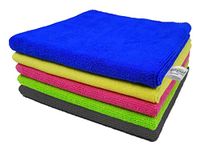 SOFTSPUN Microfiber Cleaning Cloths 40x40cms 5 pcs Towel Set 340 GSM Multicolor! Highly Absorbent Lint and Streak Free Multi-Purpose Wash Cloth for Kitchen Car Window Stainless Steel Silverware.