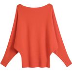 GXIN Batwing Sleeve Jumpers for Women Off Shoulder Boat Neck Dolman Knitted Pullovers Sweaters Tops (UK, Alpha, One Size, Regular, Regular, Standard, Orange)