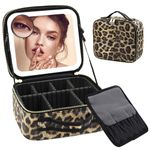 Makeup Bag with Light up Mirror, Travel Makeup Case with Mirror and Lights, Lighted Cosmetic Train Case with 3 Color Settings, Make up Organizer Bag with Adjustable Dividers Brush Board