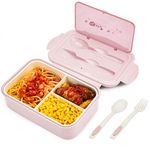 BIBURY Lunch Box, Leakproof Bento Box for Kids Adults, Food Container with 3 Compartments and Cutlery Set, BPA Free, Microwave and Dishwasher Safe Meal Prep Containers - Pink