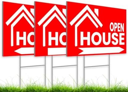 3X Double Sided 12x16 Open House Sign for Real Estate Agent Supplies for Sale Signs with H Wire Stakes,Realtor Supplies for Sent Houses for Sale By Owner Yard Sign,Moving Sale Directional Signs Kit