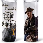 Love Yellowstone Tumbler, Cowboy Go Ahead I'll Take You To The Train Station Vacuum Coffee Cup 20Oz 30Oz Gift for Dad, Mom, Kids, Stainless Steel Double Walled Insulated Cup With Lids Travel Mug