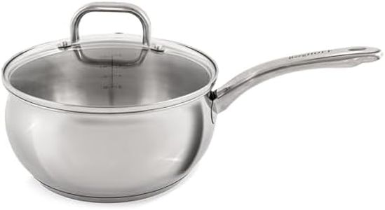 BergHOFF Belly Shape 18/10 Stainless Steel 8 Inches Saucepan 3.2qt., Glass Lid, Fast, Evenly Heat, Induction Cooktop Ready