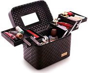 M-Aimee Multifunction Travel Cosmetic Bag with Mirror Portable Train Makeup Case 4 Foldable Makeup Tray for Cosmetics Makeup Brushes Toiletry Jewelry Digital accessories (Black)