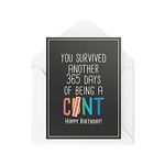 Tongue in Peach Funny Birthday Cards, Sweary Card, You Survived Another 365 Days of Being A C*nt, Profanity Novelty Joke Swearing Insult Friend, CBH509, White, 21 x 15 x 0.2 cm