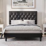 Lemon Tree Furniture Modern Upholstered Queen Size Bed Without Storage for Bedroom | Sheesham Solid Wood Double Bed Without Mattress for Home | Dark Grey