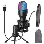 USB-Microphone for Computer/PC Gaming - Entry Level Cardioid Condenser Mic with Tripod Stand, Pop Filter, RGB Lighting Perfect for Streaming, Podcasting, Vocal Recording on YouTube, Skype, and PS4