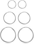 Sllaiss 3 Pairs 925 Sterling Silver Small Hoop Earrings For Women Men Round Endless Hoop Earrings Set Lightweight 10MM 15MM 20MM (Set 2：20MM 30MM 40MM)