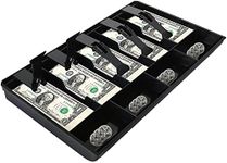 SWOPPLY cash drawer tray box for shop counter Super Markets Shopping Mall,plastic cash organizer box with coin compartments divider,cash register for shop with drawers(Black/5 Cash and 4 Coin slot)