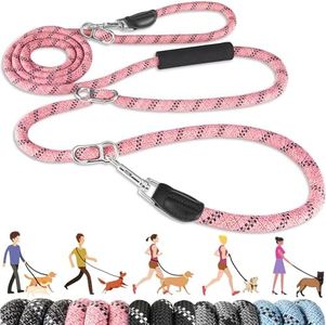 Lukovee Hands Free Dog Leash, 10FT Adjustable Dog Training Leash 1/2 Inch Nylon Heavy Duty Lead No Pull for Large Medium Dogs, Tangle Free Reflective Waist Leash for Dog Walking Running, Pink