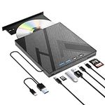 7 in 1 External Blu-ray Drive, USB 3.0 Type-C Optical External Blueray/DVD Drive Burner with SD/TF Port, Support 100G Bluray Disc R/W for PC Compatible with Windows XP/7/8/10/11 Mac Laptop Desktop
