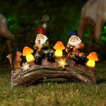 Garden Gnome Statues Resin Squirrel Gnomes Figurine Solar LED Mushroom Lights on Log Outdoor Spring Decorations for Patio Yard Lawn Porch, Ornament Gift