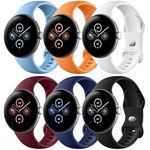 Maledan 6 Pack Bands Compatible for Google Pixel Watch 3 41mm/ Google Pixel Watch Bands/Google Pixel Watch 2 Bands Men Women, Soft Silicone Breathable Sport Bands for Google Watch/Google Watch 2, L