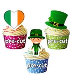 AK Giftshop PRECUT St Patricks Day Irish Flag Shamrock Leprechaun Mix Cupcake Toppers Edible Cake Decorations (Pack of 36)