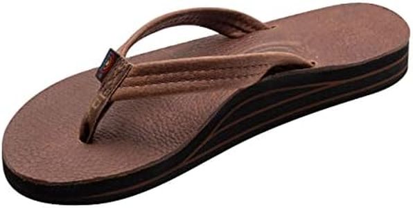 Rainbow Sandals Ladies Luxury Leather - Double Layer Arch Support with 3/4" Medium Straps, Oak, 7.5-8.5