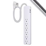 GE UltraPro 6-Outlet Power Bar Surge Protector, 2 Ft Designer Braided Extension Cord, 560 Joules, Flat Plug, Wall Mount, UL Listed, White, 45264