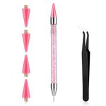 Prasacco Rhinestone Picker Tool, Rhinestones Applicator Rhinestone Picker Dotting Wax Pen Dual-Ended Rhinestones Applicator Nail Art DIY Tools with 4 Extra Wax Tips and 1 Tweezer for DIY (Pink)