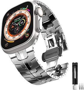 Stainless Steel Band for Apple Watch Ultra Band 49mm 45mm 44mm 42mm, Metal Strap with Folding Clasp for Apple Watch Series 8 7 6 5 4 3 2 1 for Men with a Luxury Band Box Best for Loved Ones (Silver)