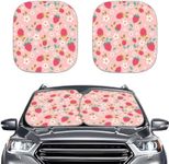 Coldinair Strawberry 2-Piece Windshield Sun Shade Foldable Windshield Cover Sun Shade for SUV & Truck,Cute Flower UV Ray Blocker Keeps Your Vehicle Cool Windshield Cover Sun Shade