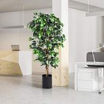 TANGZON 5FT/6FT Artificial Ficus Tree, Indoor Fake Ficus Plant in Pot with 1008 Lifelike Leaves, Replica Faux Potted Plant for Home Living Room Office Balcony Decor (1, Green, 180CM/6FT)