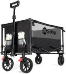 Sekey Folding Festival Trolley with 330LBS Large Capacity, Heavy Duty Camping Beach Wagon, Removable All-terrain Wheels, Collapsible Cart with Adjustable Handle & Drink Holders, Black&Grey