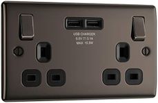 BG Electrical Double Switched Fast Charging Power Socket with Two USB Charging Ports, 13 A, Black Nickel