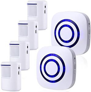 BESTOONE Motion Sensor Alarm, Long Range Wireless Driveway Alarm, Indoor Home Security System Electric Doorbells, 4 Motion Detector and 2 Alarm, 38 Chime Tunes, LED Indicator