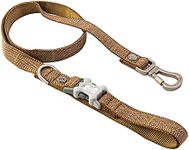 HUGO & HUDSON Tweed Dog Lead with Padded Handle, Training Leash with Quick Release Clip & Stainless Steel Hook 120 x 2.5cm Caramel Checked Herringbone