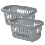 (Set of 2) - Plastic Hipster Laundry Basket Washing Clothes High Grade Linen Storage Bin Tidy Storage Basket Organiser for Bathroom Laundry Room Kids Nursery (Silver)