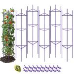 GROWNEER 6 Packs Tomato Cages, Up to 51 Inches Plant Cages Assembled Tomato Garden Cages Stakes Vegetable Support Trellis, with 18Pcs Clips and 328 Feet Twist Tie, for Vertical Climbing Plants(Purple)