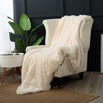 Reafort Luxury Long Hair Shaggy PV Fur Faux Fur Oversized Throw Blanket (60"X70" Throw, Cream)