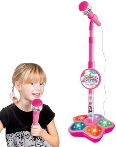 Kids Microphone with Stand | Karaoke Machine with Lights | Adjustable Standing Microphone for Kids Party Singing
