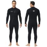 Owntop Mens Wetsuit 3mm - Front Zip Full Diving Suits, Stretch Pro Neoprene Wet Suit Thermal Full Length Dive Skin for Surfing Snorkeling, Men Black XXL