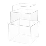 Winter Shore Acrylic Cube Display Risers [3 Pack] - Clear Nesting Display Box Stands with Hollow Bottoms - Square Transparent Storage Acrylic Boxes for Retail & Home Display - Small, Medium, Large