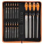 17Pcs File Tool Set with Carry Case,Premium Grade T12 Drop Forged Alloy Steel, Precision Flat/Triangle/Half-round/Round Large File and 12pcs Needle Files/1 brush