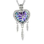 shajwo Dream Catcher Urn Necklace for Ashes Heart Cremation Jewelry Women Grils Feather Angel Wing Keepsake Memorial Hollow Ashes Pendant,Rainbow