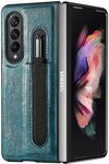 LEMORRY Fold Case for Samsung Galaxy Z Fold4 Case, Galaxy Z Fold 4 Leather Case [Pen Holder] Standing Slim Fit Soft Silicone Shell Cover for Samsung Z Fold4, S3