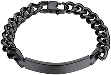 PROSTEEL Mens Bracelet, Personalised ID Bangle Engrave, 316L Stainless Steel Black 23 CM (Send Gift Box)