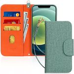 FYY Compatible with iPhone 12 Case/iPhone 12 Pro Case, [Kickstand Feature] Luxury PU Leather Wallet Case Flip Folio Cover with [Card Slots] and [Note Pockets] for iPhone 12/12 Pro 5G 6.1" Canvas Green