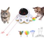 ORSDA Cat Laser Toy, 2-in-1 Interactive Cat Toys for Indoor Cats, Automatic Laser Cat Toy, 8 Holes Mice Whack A Mole Moving Feather, USB Rechargeable Electronic Kitten Toys for All Breeds